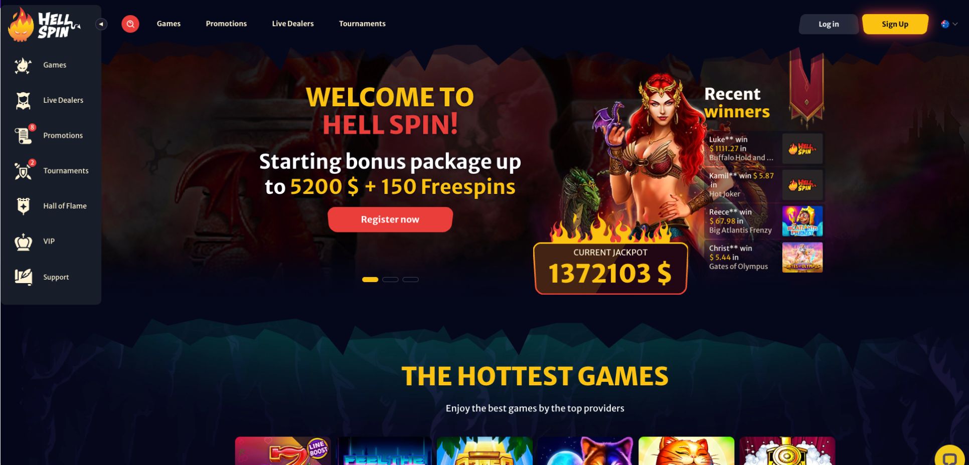 Hell Spin Casino Home Page