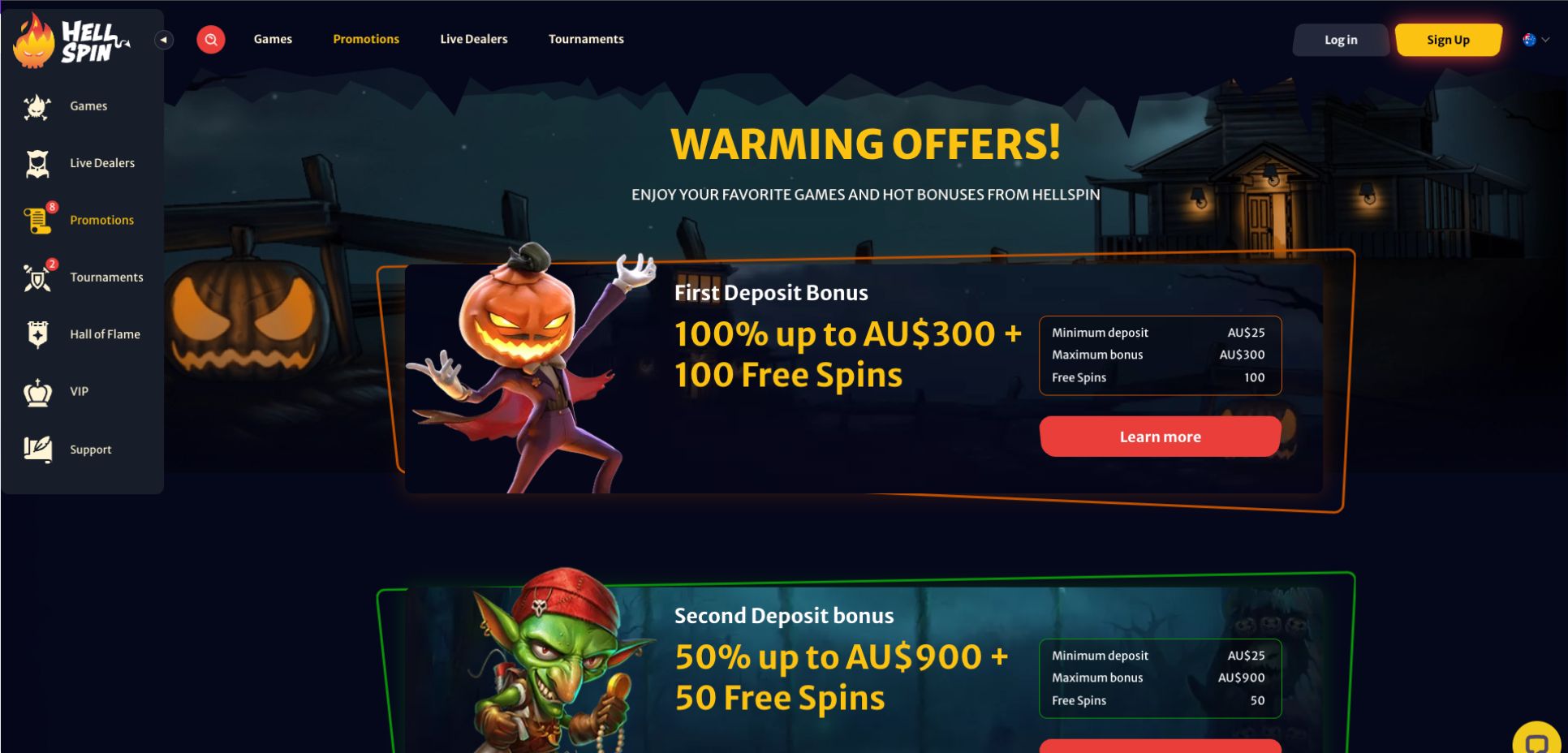Hell Spin Casino Bonuses Page