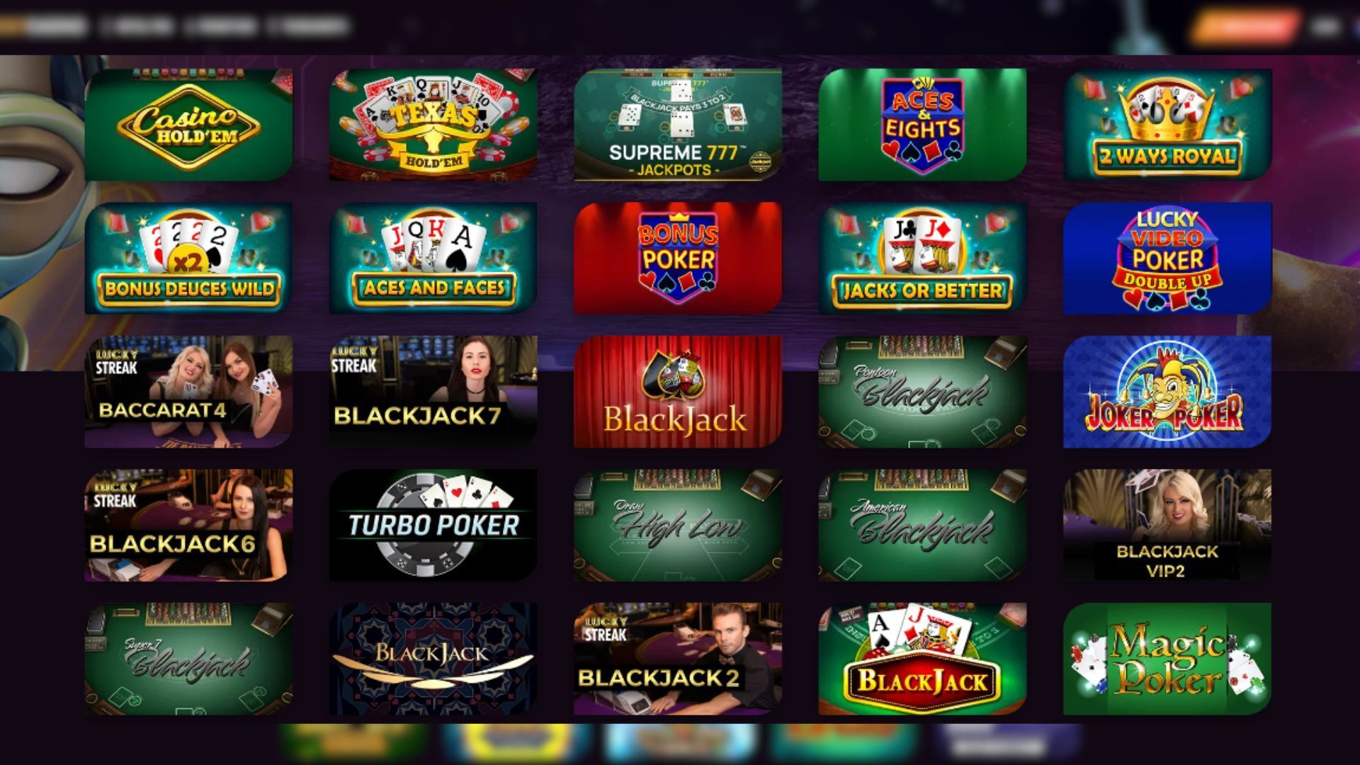 This is a screenshot of the Table Games at Ricky Casino in Australia
