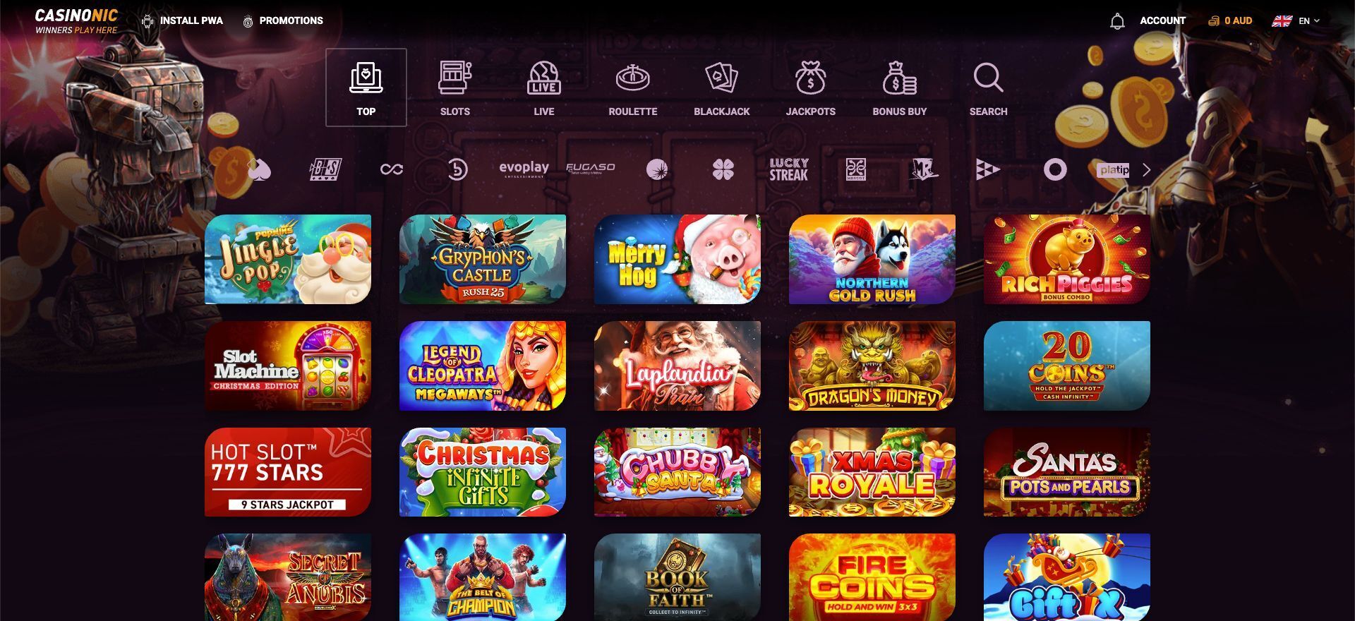 Casinonic Top Games Page