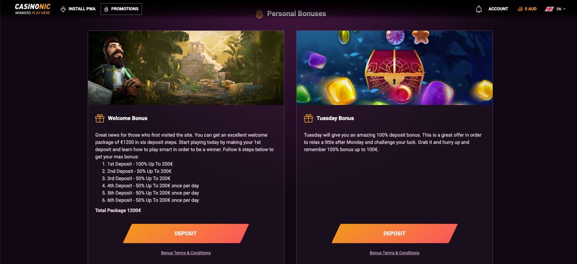 Casinonic Welcome Page