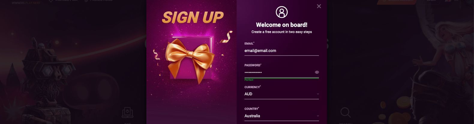 This is a pic of Casinonic's sign up process