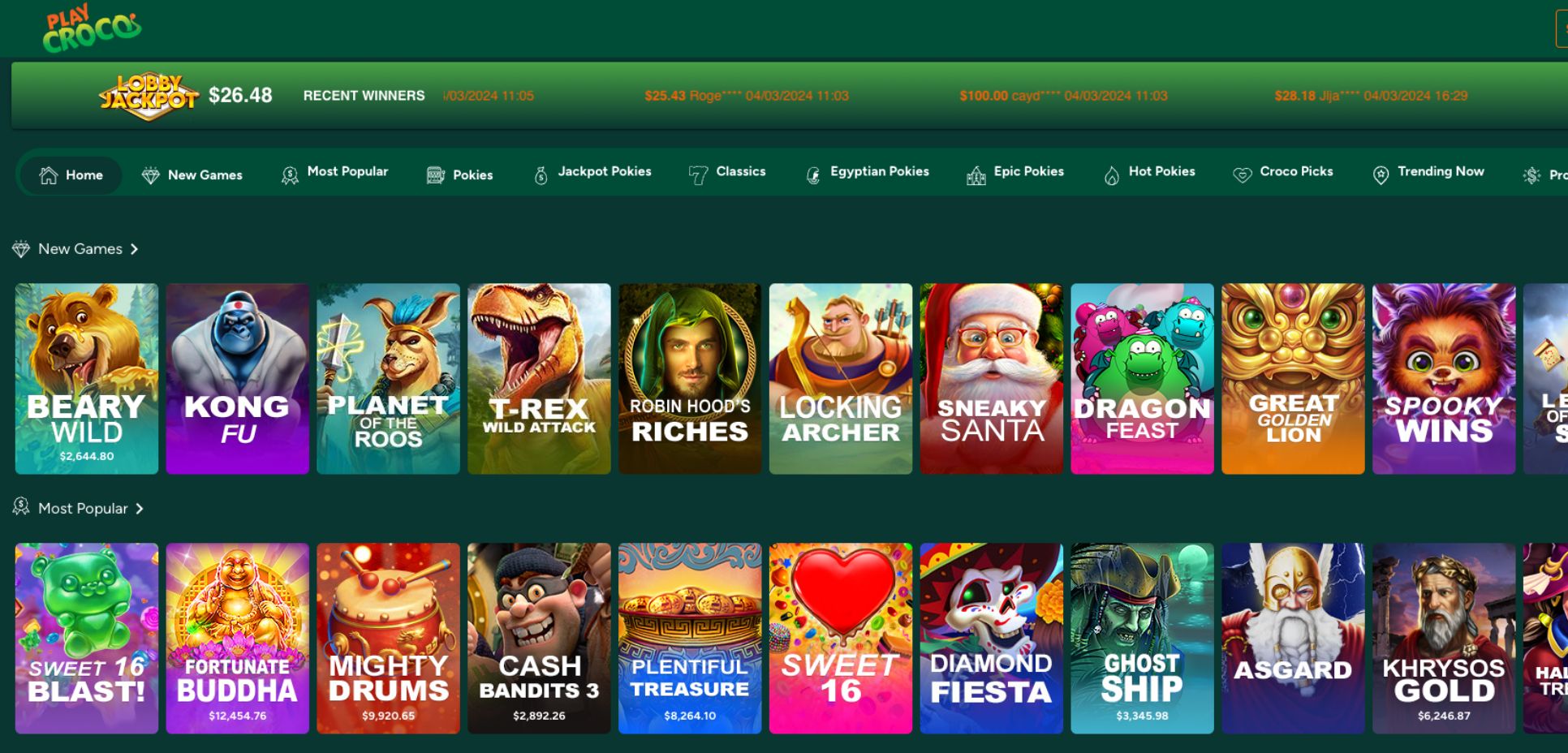 PlayCroco Casino HomePage