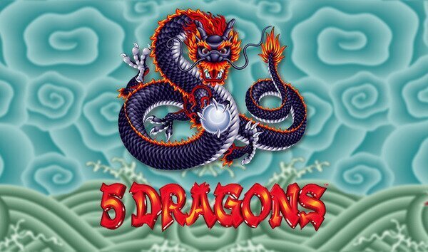 5 Dragons slot machine logo featuring a purple dragon on a blue background
