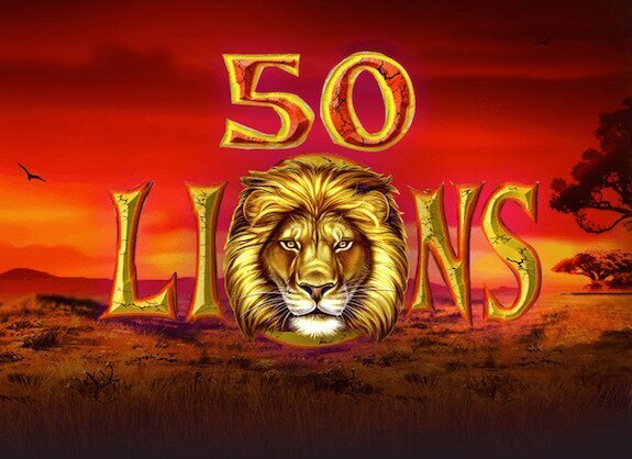 50 Lions logo featuring a large picture of a lion on a red background