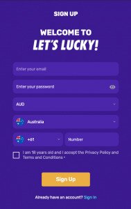 Let's Lucky Casino signup