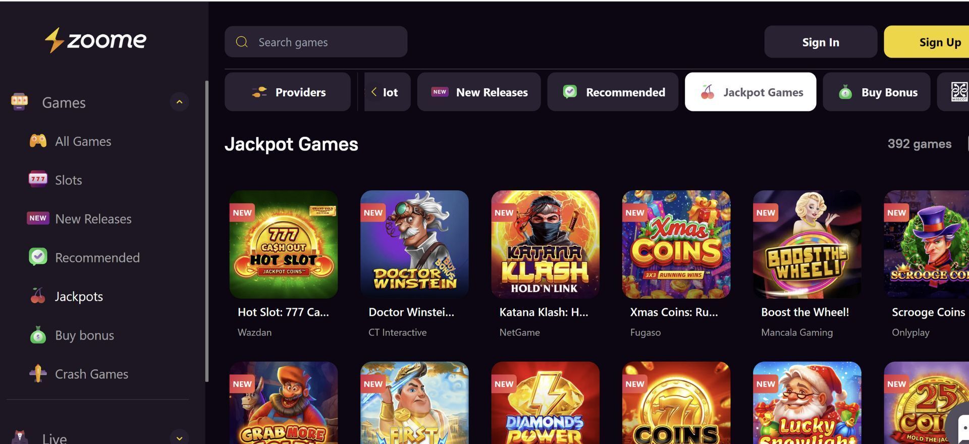 Zoome Jackpot Games