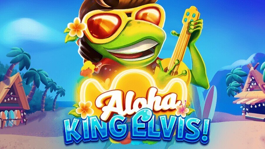 Aloha King Elvis logo with green frog dressed as elvis