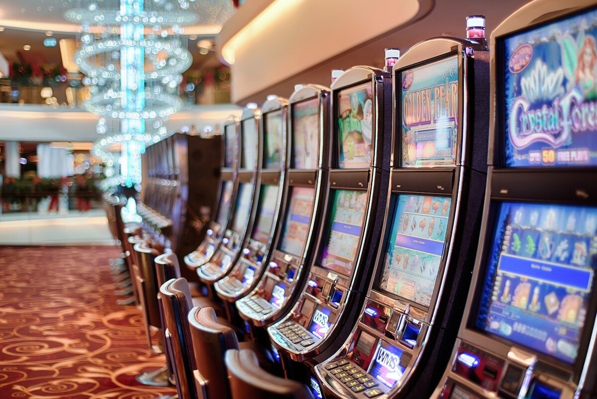 row of slot machines in casino
