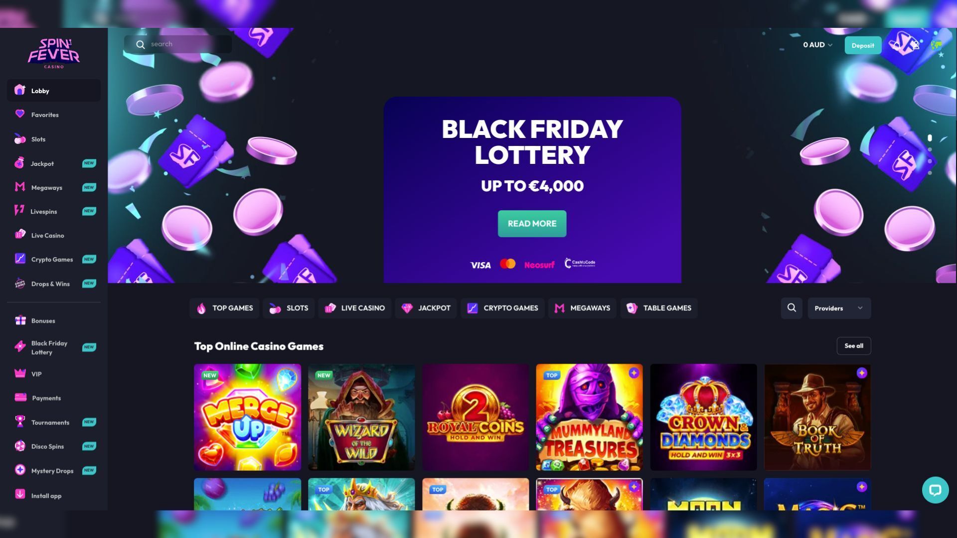 SpinFever Casino Homepage