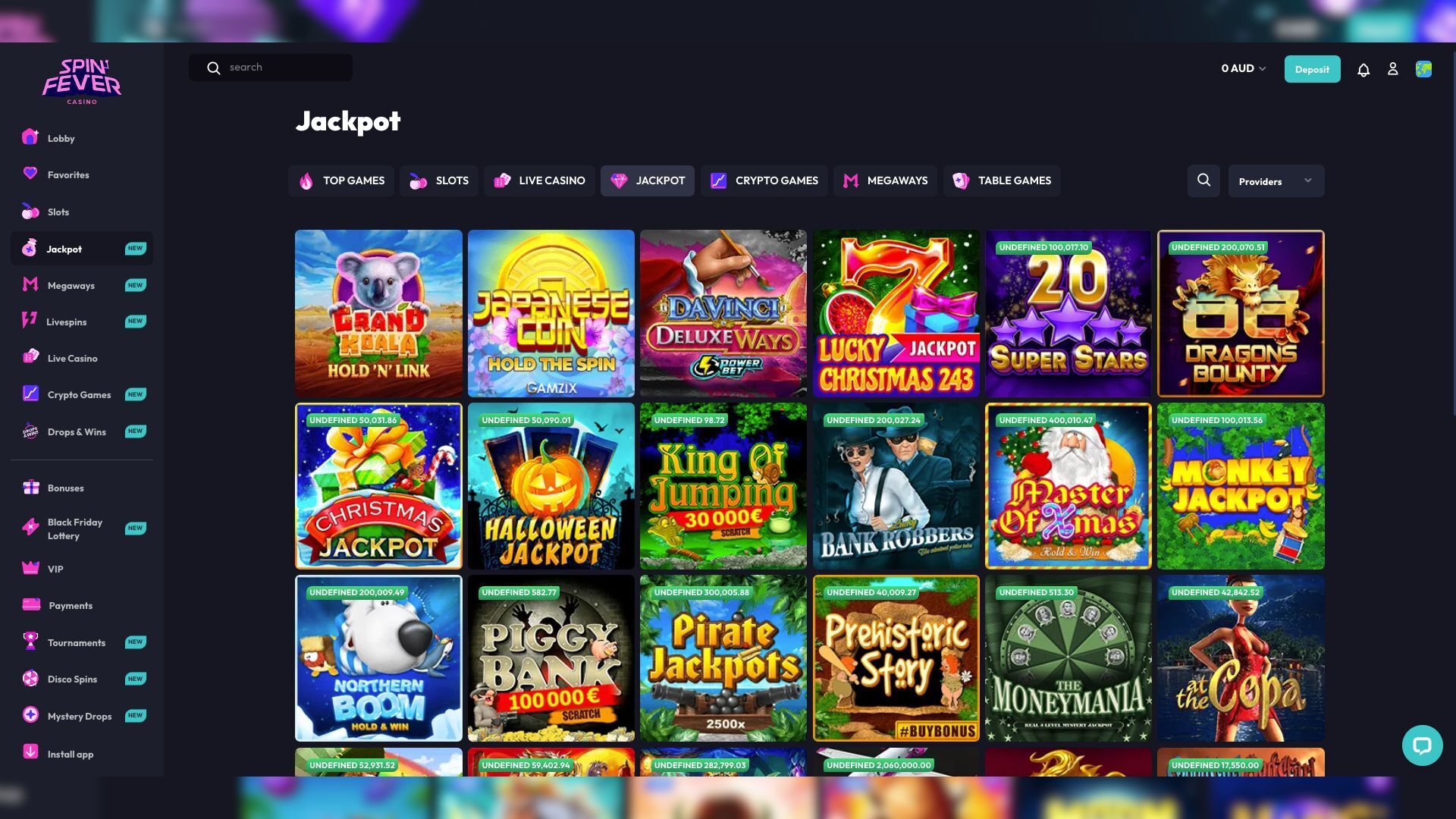 SpinFever Casino Jackpot Games