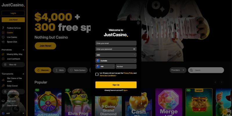 This is a pic of the JustCasino Sign-Up Form