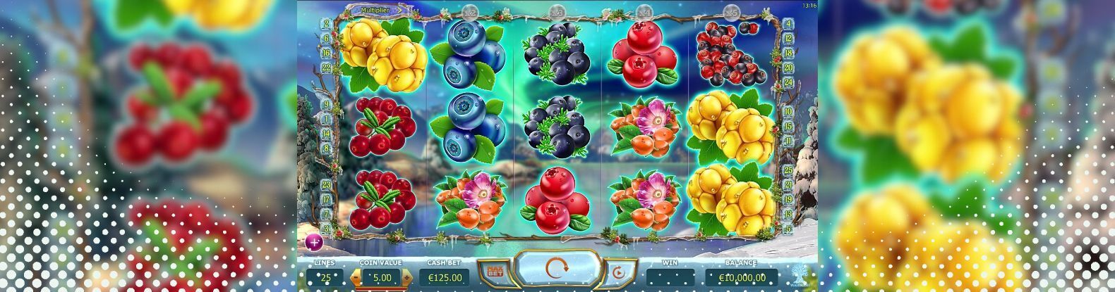 This is a screenshot of Winterberries Online Pokies Game by Yggdrasil