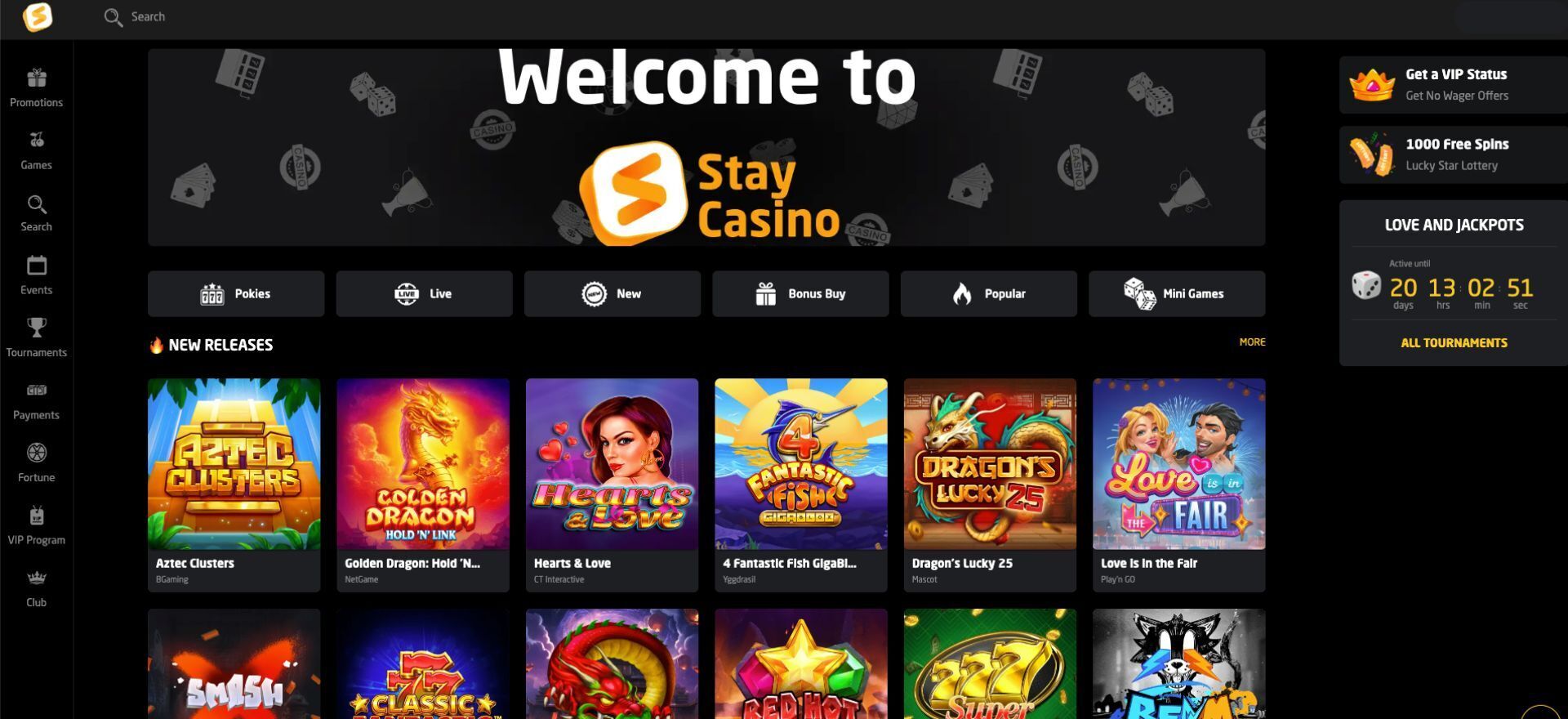 Stay Casino Welcome Page